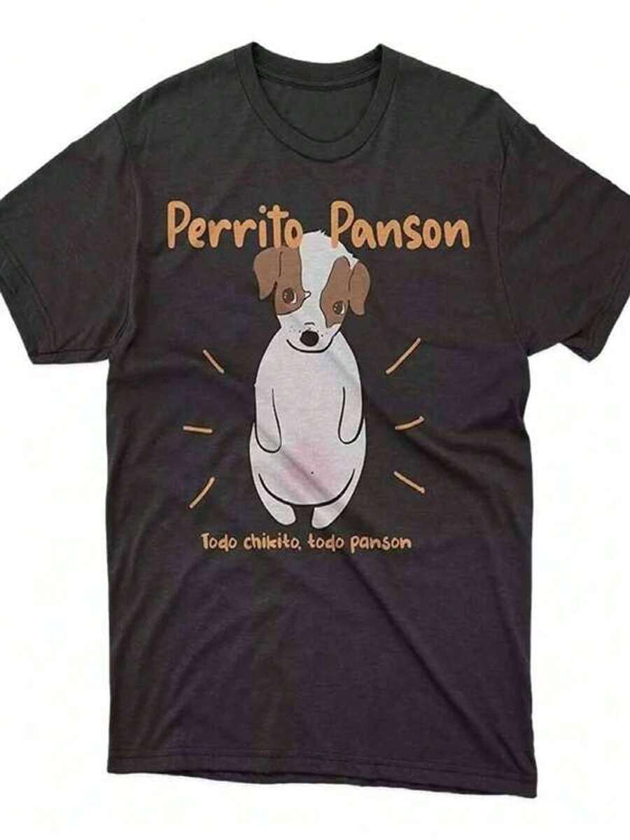 Camiseta de hombre con simpático perrito y frases en español ("Perrito Panson" "Todo chikito, todo panson") Algodón 220g