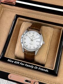 Reloj de marca de moda para hombres Pablo Raez 1 pieza caja de acero inoxidable reloj de pulsera original encantador atractivo para hombres lujo plateado negro cuero PU suave y cómodo reloj de cuarzo con dial de diseñador de diamantes con función de fecha resistente al agua 50m grado AAA alta calidad reloj de pulsera para hombres casual reloj novio/familia padre regalo exquisito adecuado para la vida diaria/trabajo/decoración de fiesta adecuado para graduación/boda/regalo de cumpleaños - Plateado - Ver 4