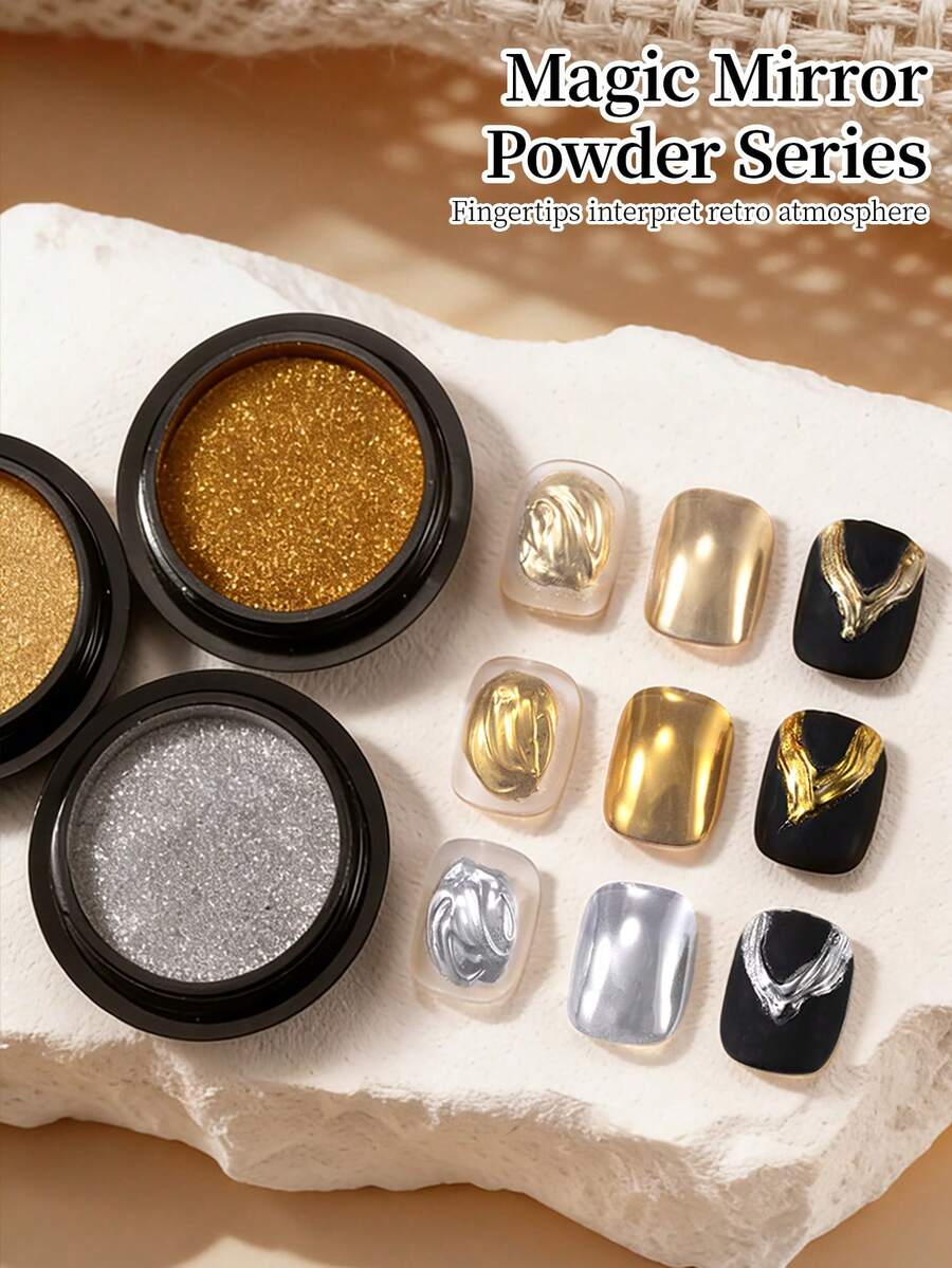 RS NAIL 3色魔镜美甲粉，金属金银粉，全息镜面效果美甲装饰