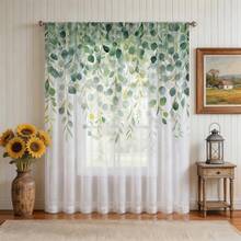 1pc Eucalyptus Watercolor Sheer Curtain, Fresh Translucent Window Curtain Suitable For Children's Room, Size 52 Inches Wide * 84 Inches Long - Green - View 12