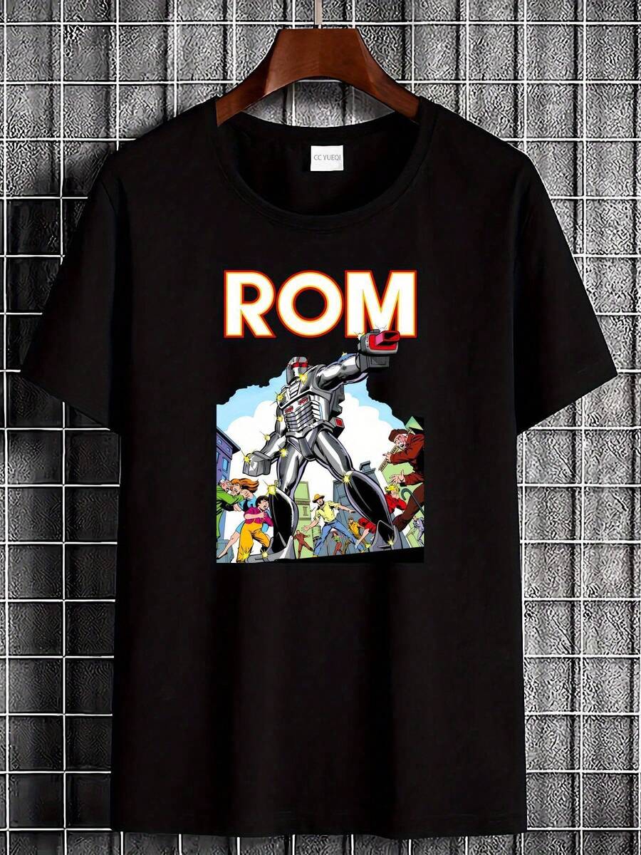 Unisex T-Shirt Made Of Pure Cotton, Men's Aesthetic Loose Standard Fit Printed Rome Space Knight Shirt Comics Art Retro Character Dire Ghost Man Comfortable Top For Casual Clothing Breathable Fashion Designer Clothing Lightweight Comfortable Skin Friendly Casual Daily Clothing T, Summer T-Shirt, Blouse, Basic Tops, Tops, Creative Design, Outdoor Play, Cool Style, Fun Design, Great For Outdoor Play, Creative Design, Outdoor Play, Cool Style, Fun Design, Great For Outdoor Play - Black - View 1