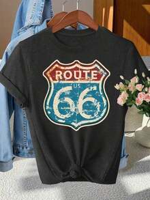 Urban Sense Women's Retro T-Shirt - Casual Short Sleeve Blouse, Breathable And Lightweight, With Knotted Hem And Vintage Map Print, Round Neck, Suitable For Sports, Casual Wear, Gift, Machine Washable - Mother's Day Gift WVPP - 黑色 - 查看 1