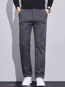 Men's Solid Color Casual Tapered Pants With Pockets - Dark Grey - View 2