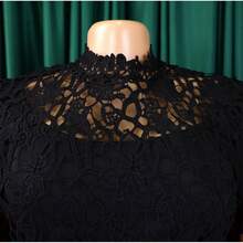 New Women's Jumpsuit European American Style Hollow Lace Short Sleeve High Waist Lace-Up Wide Leg Sexy - 黑色 - 查看 4