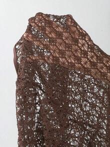 Conjunto de bikini de atar elegante y vintage de color marrón sólido para mujer, ideal para vacaciones y uso casual. Vestido con textura como cubierta de traje de baño, ropa de playa para primavera/verano - Café integral - Ver 8