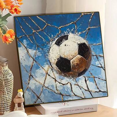 1pc New 5D Round Acrylic Diamond Painting, Football Goal Theme, Mosaic Crafted. Suitable For Home Wall Decor, Artistic Display. Handmade, Thoughtful Gift For Girlfriend, Parents, Friends, Festivals, Convey Passion And Meaning, Add Vitality To Space, Emotions Expressed Through Art. No Frame