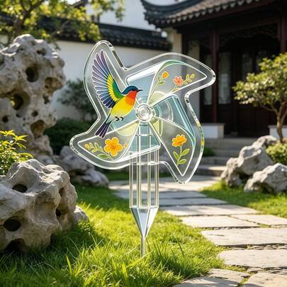 2D森林疗愈风格鸟类亚克力装饰品，花园和阳台景观美化配件，营造乡村氛围装饰