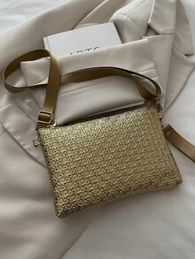新款春夏草编女士手提包，多功能单肩/斜挎包，小众甜美迷你方包 - 金色 - 查看 9