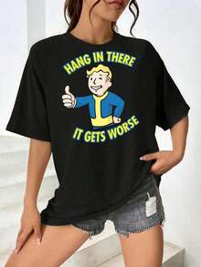 Camiseta de Vault Boy - Fallout, Regalo para Papá Jugador: Aguanta, Mujer, Peor Aún - Negro - Ver 1