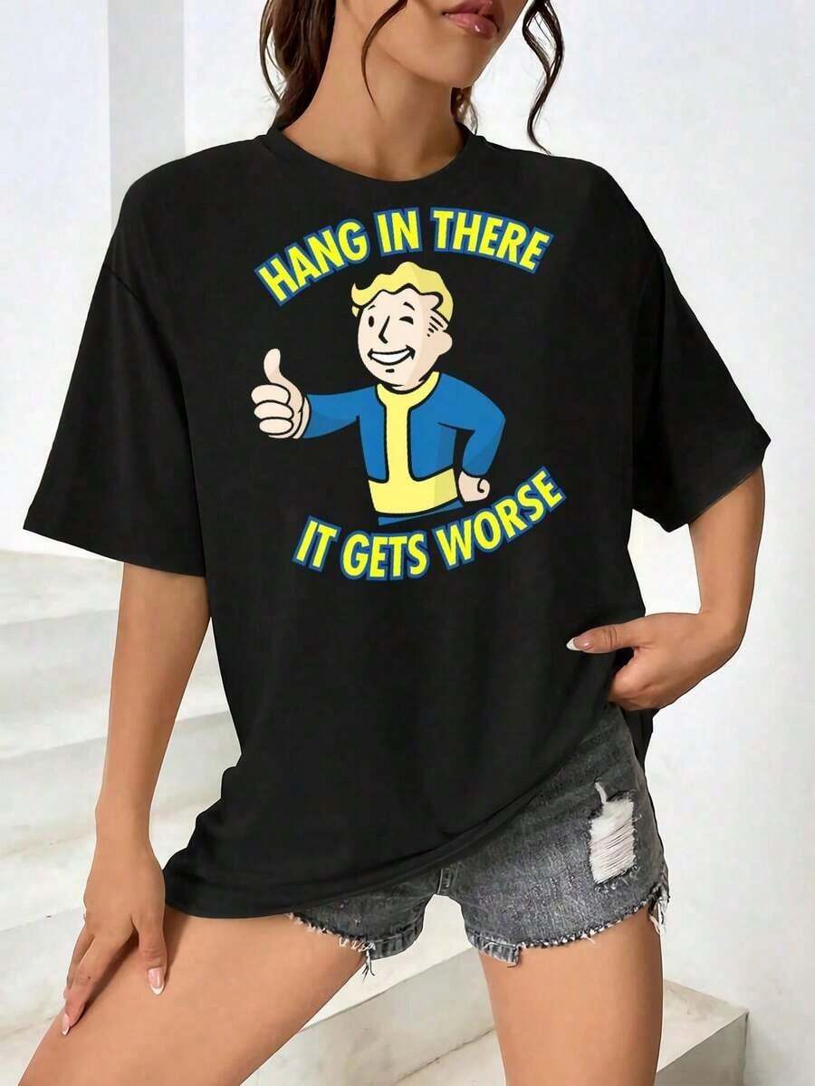 Camiseta de Vault Boy - Fallout, Regalo para Papá Jugador: Aguanta, Mujer, Peor Aún - Negro - Ver 1