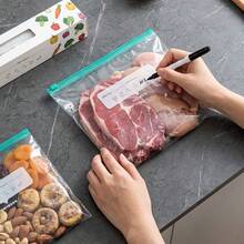 60入可重複使用加厚夾鏈塑膠食品儲存袋,透明材質,多尺寸密封冷凍袋,附日期標籤,廚房多用途 - 查看 4