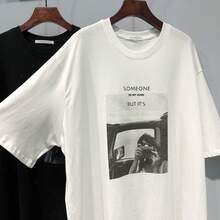 Primavera/Verano 2025, Nueva Camiseta de Manga Corta Holgada de Longitud Media con Estampado de Personajes de Estilo Coreano Ulzzang para Mujer - Blanco - Ver 3