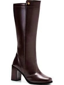 Lumiss Women's High-Top Boot With High Block Heel, Comfortable, Square Toe - Rust Brown - View 1