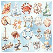 Autocollants décoratifs / Autocollants de série aquarelle plage voilier coquillage, autocollants de thème océan d'été pour journal, autocollants de scrapbooking - Autocollants décoratifs sur le thème de l'océan 2 - Voir 4