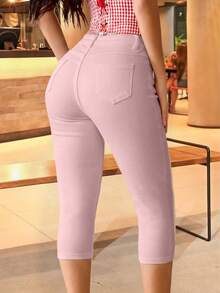 Apperloth A Quần lửng skinny cổ điển, co giãn cao, màu trơn, có túi chéo, thích hợp cho mùa hè. - Màu Hồng baby - Xem 8