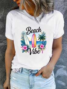 1 camiseta de verano para mujer de manga corta con estampado, moderna y casual, lavable a máquina, ajuste cómodo, estampado plano 2D, 180g, 100% algodón. - Blanco_08 - Ver 6