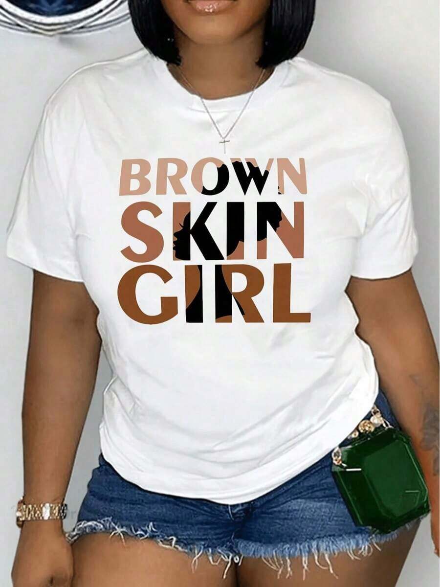 Camiseta con Estampado de Piel Marrón Vibrante - Tejido de Poliéster Suave, Largo Regular, Cuello Redondo para Todas las Temporadas para Mujer - Perfecta para Uso Diario Casual - Ropa de Mujer a la Moda - Blanco - Ver 1