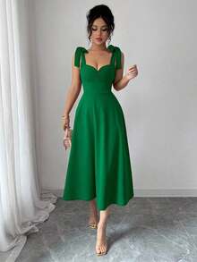 elegante y romántico para mujer con lazo decorativo en la cintura y corte evasé sin mangas - Verde - Ver 6