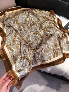 1pc Paisley Pattern Fashion Brown Cashew Flower Scarf, Multifunctional Use As Headscarf, Neckerchief, Shawl, Silky Smooth Texture, Fashionable Item For Women, Suitable For All Seasons,Festival,Holiday - Multicolor - View 3