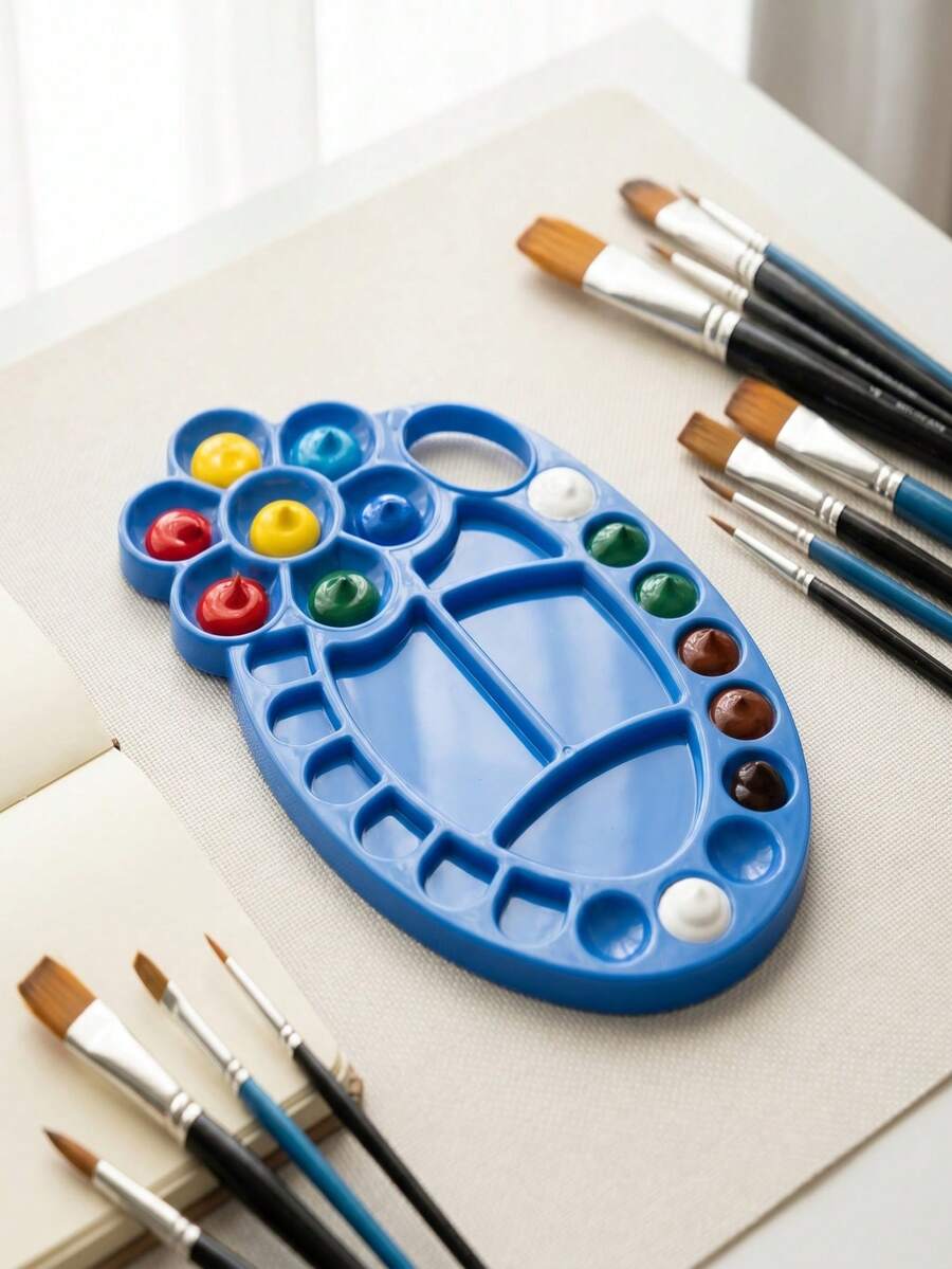 Professional 26-Hole Fish-Shaped Color Palette, Large-Sized Art Painting Palette, Suitable For Acrylic, Watercolor And Gouache. Anti-Slip And Easy To Hold, No Color Mixing. - Fish-shaped Palette - View 1