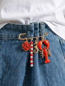 1pc Fashionable Exaggerated Crayfish, Seahorse, Floral Brooch With Ocean Animal Elements, Versatile Waist Cincher Pin, Unisex Jewelry Gift For Daily, Party, Holiday, Vacation Decoration - Multicolor - View 2