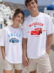 Disney Officially Licensed Cars Sally Retro Streetwear T-Shirt, 220g Heavyweight 100% Cotton Loose Oversized Tee, Women Casual Graphic Short Sleeve - Đàn bà - Xem 2