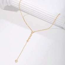 1pc Women's Necklace, Exquisite Copper Inlaid Zirconia Heart-Shaped Tassel Y-Shaped Long Necklace, Suitable For Daily Deep V-Neck Dress, Party Accessories, Gift - Yellow Gold - View 3