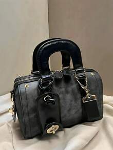 Classic Clown Solid Color Letter Decor Design Portable Women Wallet, Dual Handle Pillow-Shaped Bag, Elegant Business Commuter Bag, Suitable For Outings, Commuting To Work, Attending Gatherings And Other Occasions - Black - View 1