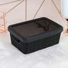 Kit Of 2 Organizer Boxes With Lid 1.8 Liters  Utilities Durable Plastic Stackable Exclusive Texture Multipurpose - màu đen - Xem 7