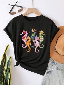 Printed T-Shirts With A Dark Style Retro Punk Design, Casual Short-Sleeved T-Shirts And Spring And Summer Fashion, 100% Cotton Women's T-Shirts. - 黑色 - 查看 1