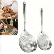 2 piezas/1 pieza Cuchara ranurada y escurridor de acero inoxidable 304 antescaldaduras para freír, para fideos, dim sum, papas fritas, pollo frito, pasta, ideal para Navidad, uso diario, festivales, cocina, restaurante, olla caliente - Multicolor - Ver 2