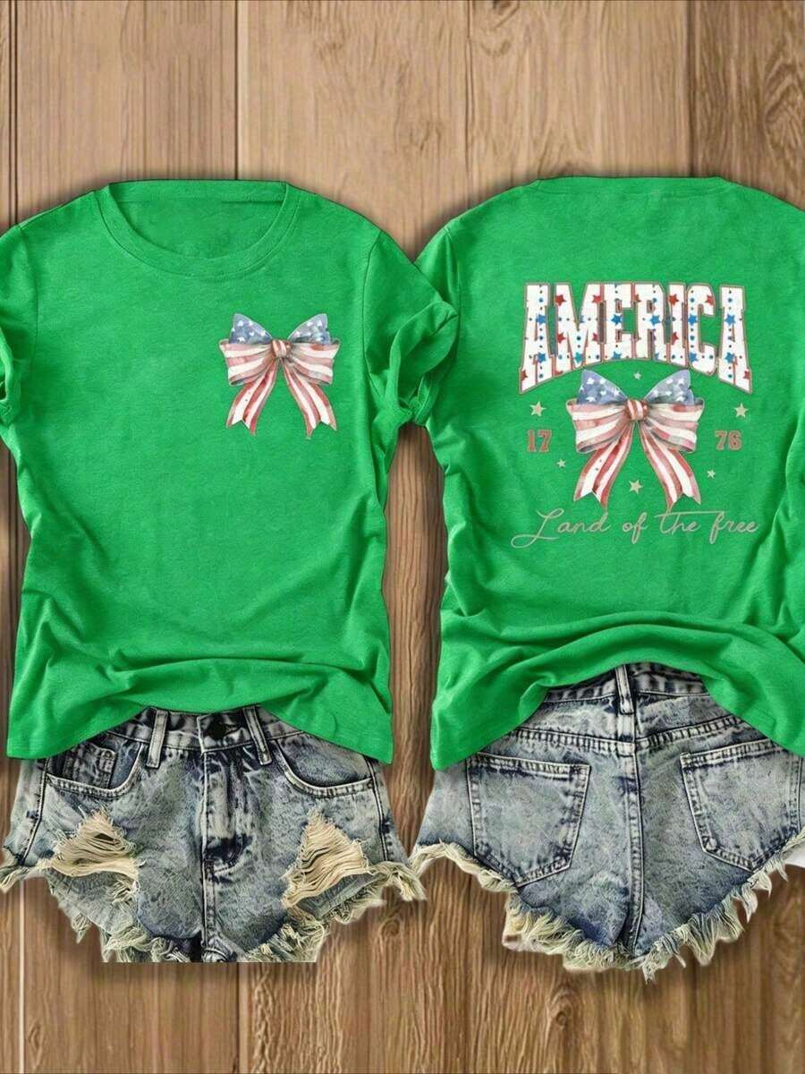 Western 4th Of July T-Shirt Made In America, 4th Of July T-Shirt, 4th Of July Country T-Shirt, Western T-Shirt, Country Concert T-Shirt, Music Festival T-Shirt, Women's Short Sleeve Crew Neck Print T-Shirt - Casual Daily Wear, Sports & Fitness, For Everyone (Perfect For Valentine's Day) - 05 - 查看 1