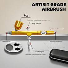 AR130 双动式喷笔，红/黑/金配色，配备 0.3mm 喷嘴 - 适用于美甲、纹身、蛋糕装饰和玩具模型涂装 - 金色 - 查看 3