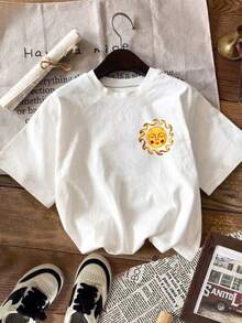 Women's Casual Round Neck Short Sleeve T-Shirt White - White - View 6