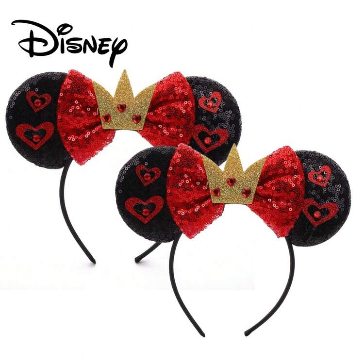 Disney 迪士尼米奇耳朵卡通酷炫红色爱心女王头箍，高性价比拍照配饰，实用多功能，主题公园派对和郊游必备，适合日常佩戴/生日/节日，可作服装头饰、生日派对拍照道具、签到必备，童话可爱风配饰 - 查看 2