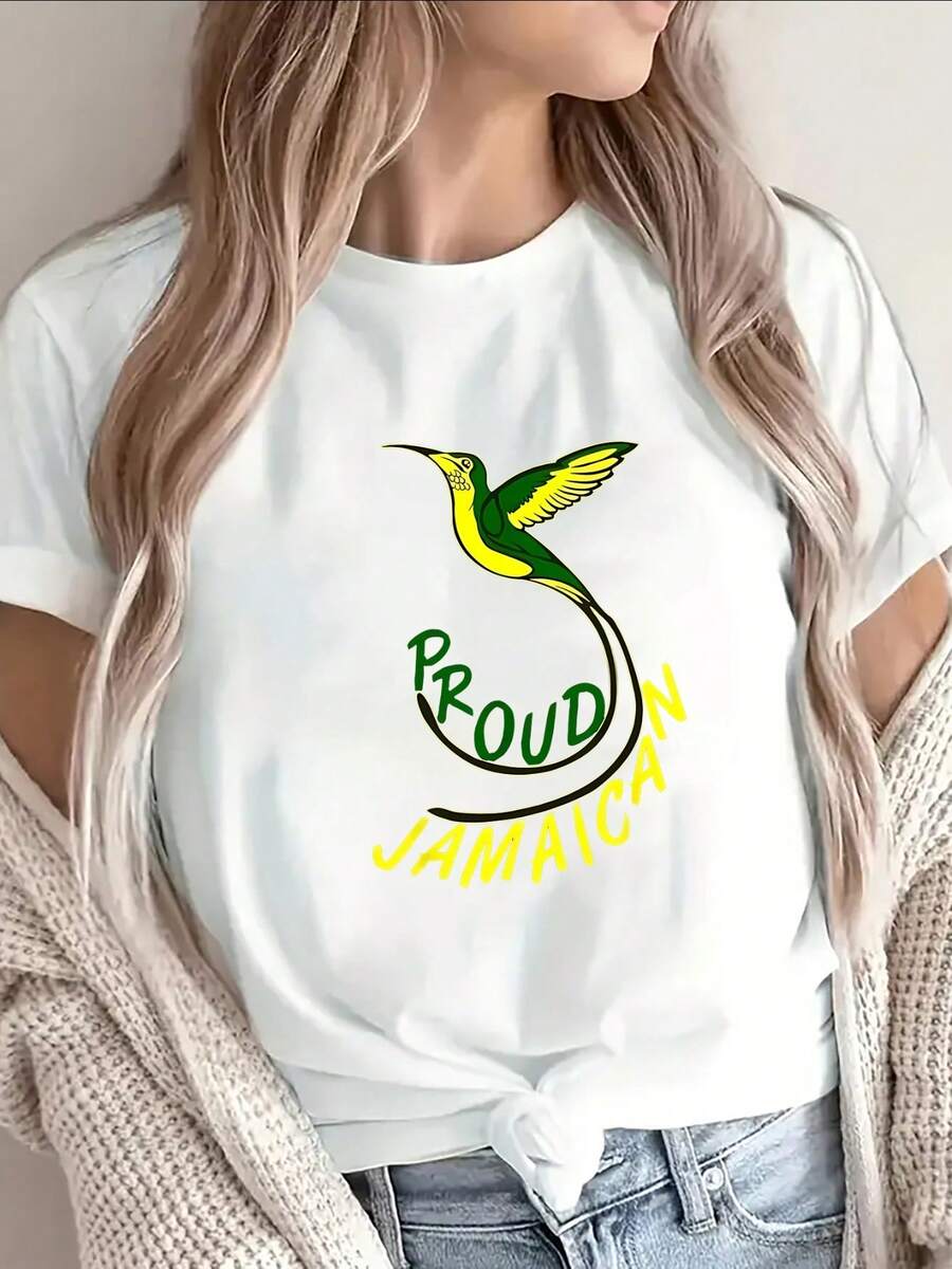 Camiseta de manga corta con diseño de colibrí jamaicano, ligera y duraderara uso casual en casa o en el restaurante, uste cómodo para el uso diario