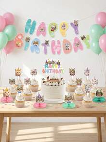 1 Set Cat Pet Birthday Banner, Pink Floral Garland Happy Birthday Bow Bunting Letter, Suitable For Cat 1st Birthday, Baby Shower Party, Home Scene Decoration - Cat Style - View 1