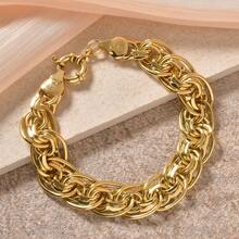1 chiếc vòng tay đồng mạ vàng 18K kiểu cổ điển, hình bầu dục đan xen trơn nhẵn, thích hợp cho nữ đeo hàng ngày và dự tiệc. - Vàng - Xem 3