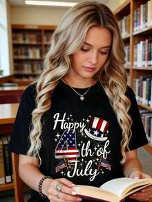 Camiseta 100% Algodón con la Bandera Patriótica Americana para el 4 de Julio, para Mujer y Hombre, Camisetas Gráficas Casuales, Regalos para Cumpleaños, Escuela y Festivales, playeras de mujer - Negro - Ver 3