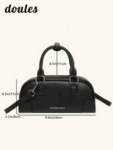 1pc Spring Solid Color PU Handbag, Women's Retro Fashion Baguette Handbag With Top Double Handles, Zipper Closure, Suitable For Office, Campus, Work, Commute, Outdoor, Travel And Casual Occasions - Black - View 3