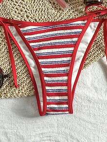 Swim Mod Sweet And Spicy Retro Triangle Bikini, Small Size Lace-Up, High-End Red And Blue Striped, Sensual Two-Piece Swimsuit, Spring/Summer 2026 - Red - View 7