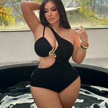 Swim  2026 New Plus Size Women Solid Color Halter Backless One-Piece Swimsuit With Detachable Straps - Rojo - Ver 5