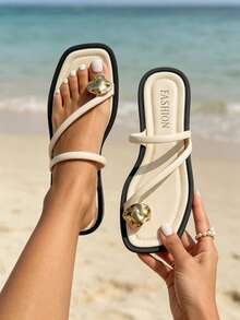 Women's Beach Flip Flops, Women's Summer Sandals, White Sandals, Women's Pool Flip Flops, Girls' Beach Flip Flops, Women's White Sandals, Women's Dress Flip Flops, Beach Sandals, Women's Flat Summer Sandals, Women's Summer Flip Flops, Women's Summer Shoes, Women's Flip Flops, Elegant Women's Slippers, Women's Summer Sandals > Elegant, Women's Summer Sandals > Comfortable, Sabadalias Women, Women's Summer Slippers, Women's Flats, Low-Heel Sandals - Black and White - View 2