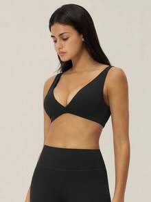 TimeOff 1pc Women V-Neck Backless Solid Color Workout Running Tank Top Sports - Black - View 7