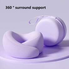 U Shaped Travel Neck Pillow Ergonomic Comfortable Sleep Support Pillow Portable Lightweight Design Ideal For Airplane Train Car Road Trip And Home Rest Essential Travel Accessories With Convenient Storage Package - 酷黑 - 查看 4
