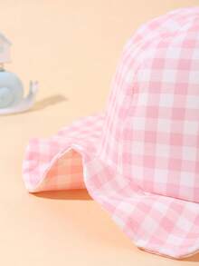 1pc Kids Pink Plaid Sun Hat, Adjustable Baby Girl Hat, Infant Summer Beach Bucket Hat, Girls Summer Sun Protection Bucket Hat - Multicolor - View 11