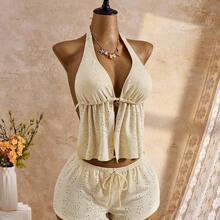 26SS Spring/Summer Vacation Beach Special Fabric Yellow Spaghetti Strap Mesh Embroidery Matching Triangle Bikini 3 Pieces Set 2026 New Women's Swimwear ArrivalFor School,Suitable For Holiday, Date, Afternoon Tea, Western, Cruise, Beach, Island, Road Trip, All Seasons, Music Festival, Boho Vacation,Bohemian Vacation, Chill Autumn ,Western Boho ,Elegant Tops For Women Women Summer 2 Pieces Sets Cream Two Pieces Set Women's Summer Sets Boho Two Pieces Set Summer Lounge Set - Rosa - Ver 4