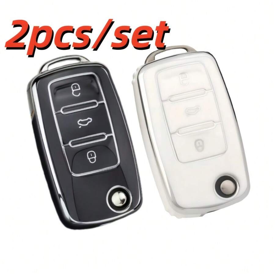 Ốp bảo vệ chìa khóa xe phù hợp cho các dòng xe Beetle, Caddy, Jetta đời 2011-2013, 2 chiếc/bộ | Chất liệu TPU, 3 nút bấm, thiết kế dạng gập, vỏ bảo vệ chìa khóa điều khiển từ xa. - Bộ đôi - Xem 1
