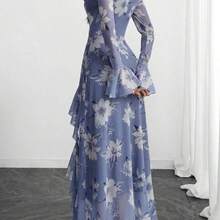 Women's Elegant Sexy Modern Luxurious Long Sleeve Y2K Romantic Ruffle Double Layer Printed Dress Vacation - Multicolor - Ver 4