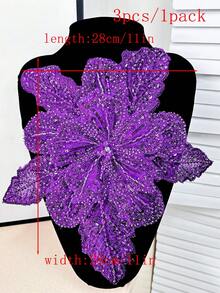 New Multilayer 3D Embroidered Crystal Beaded Floral Applique, Handmade Clothing Accessory Decor, Size: Length 29cm, Width 28cm - Dark Purple - View 29